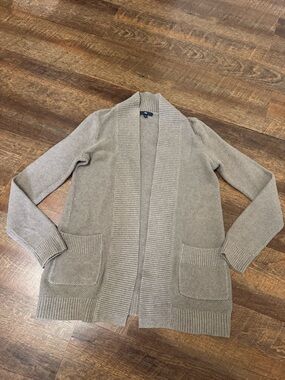 Gap Open Front Cardigan Sweater XS Taupe 100% Cotton Chunky Knit Pockets